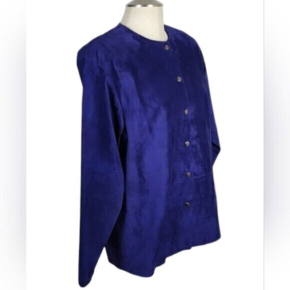 Purple Suede Lined Size 10/12 Shoulder Pads Button Blazer Jacket 90s Size 10/12 - Picture 7 of 13